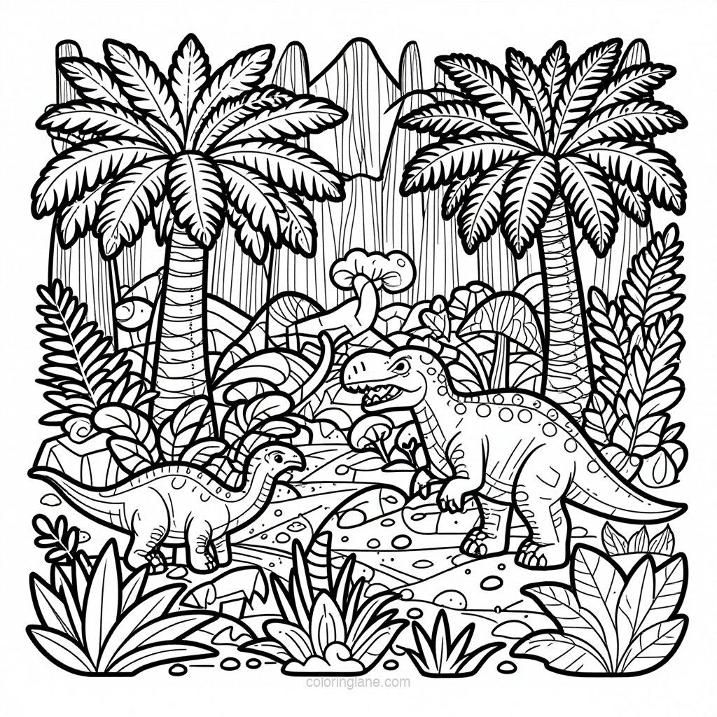 Jurassic Forest - free printable coloring page
