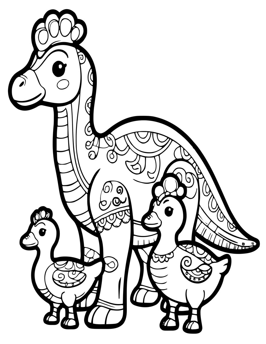 Hadrosaur Family - free printable coloring page