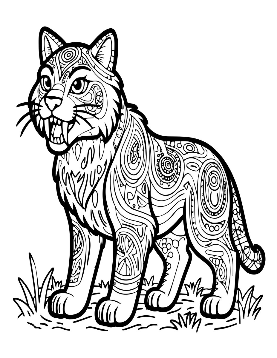 Saber-Tooth Tiger - free printable coloring page
