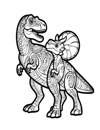 Raptor vs. Protoceratops - Free printable coloring page