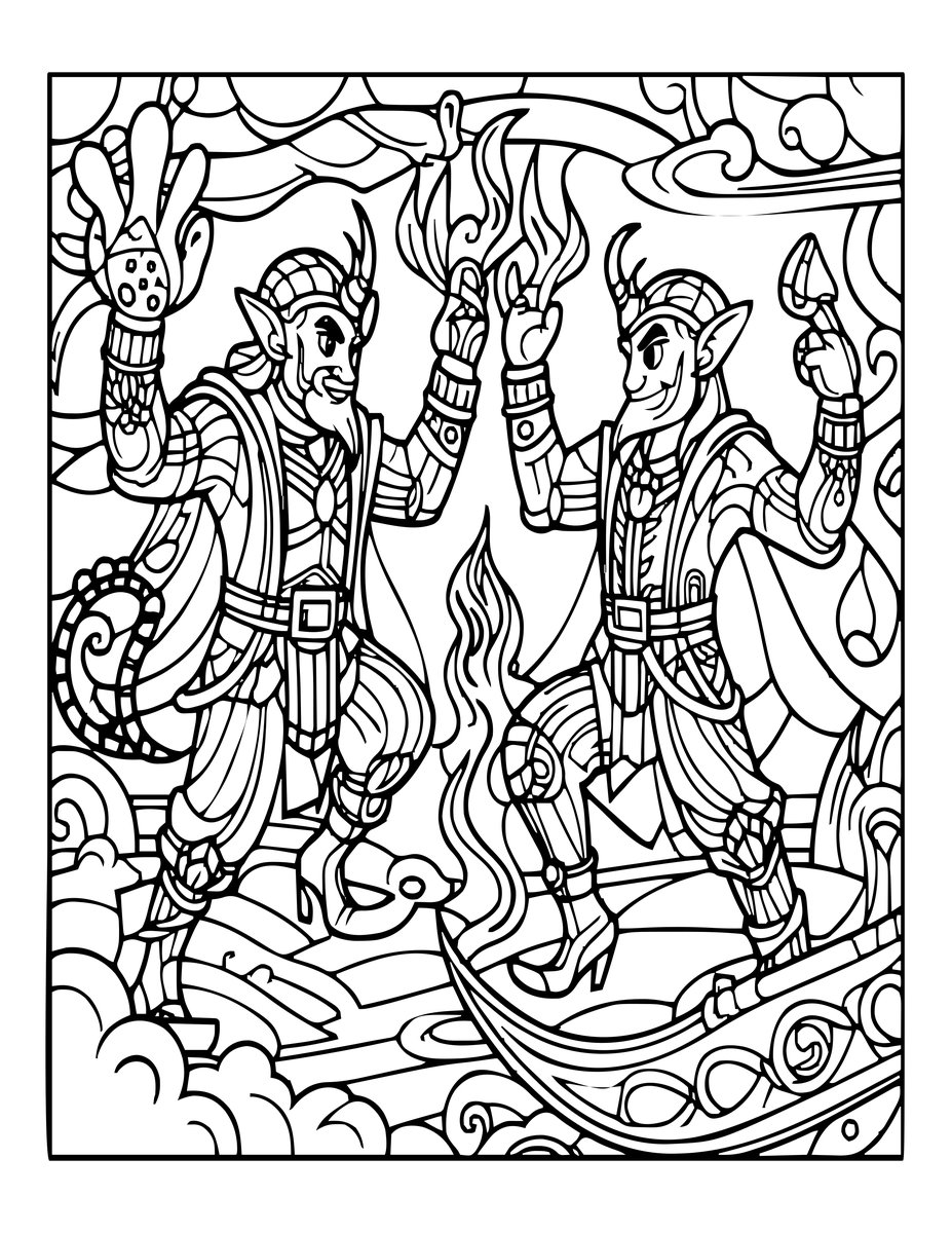 Djinn Duel - free printable coloring page