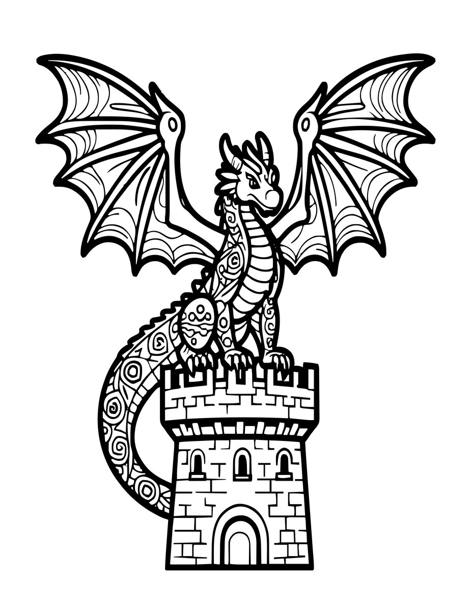 Dragon Landing - free printable coloring page
