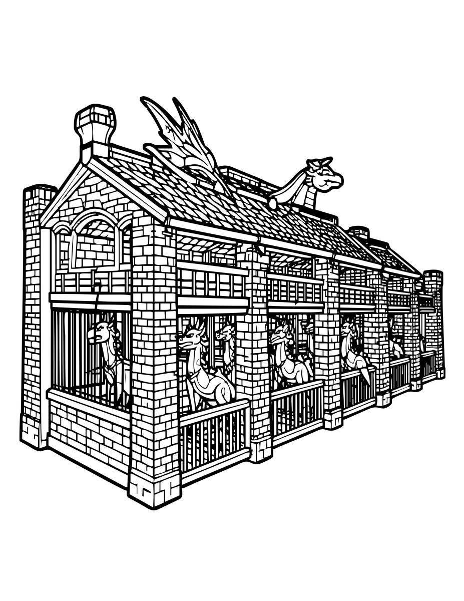 Dragon Stables - free printable coloring page