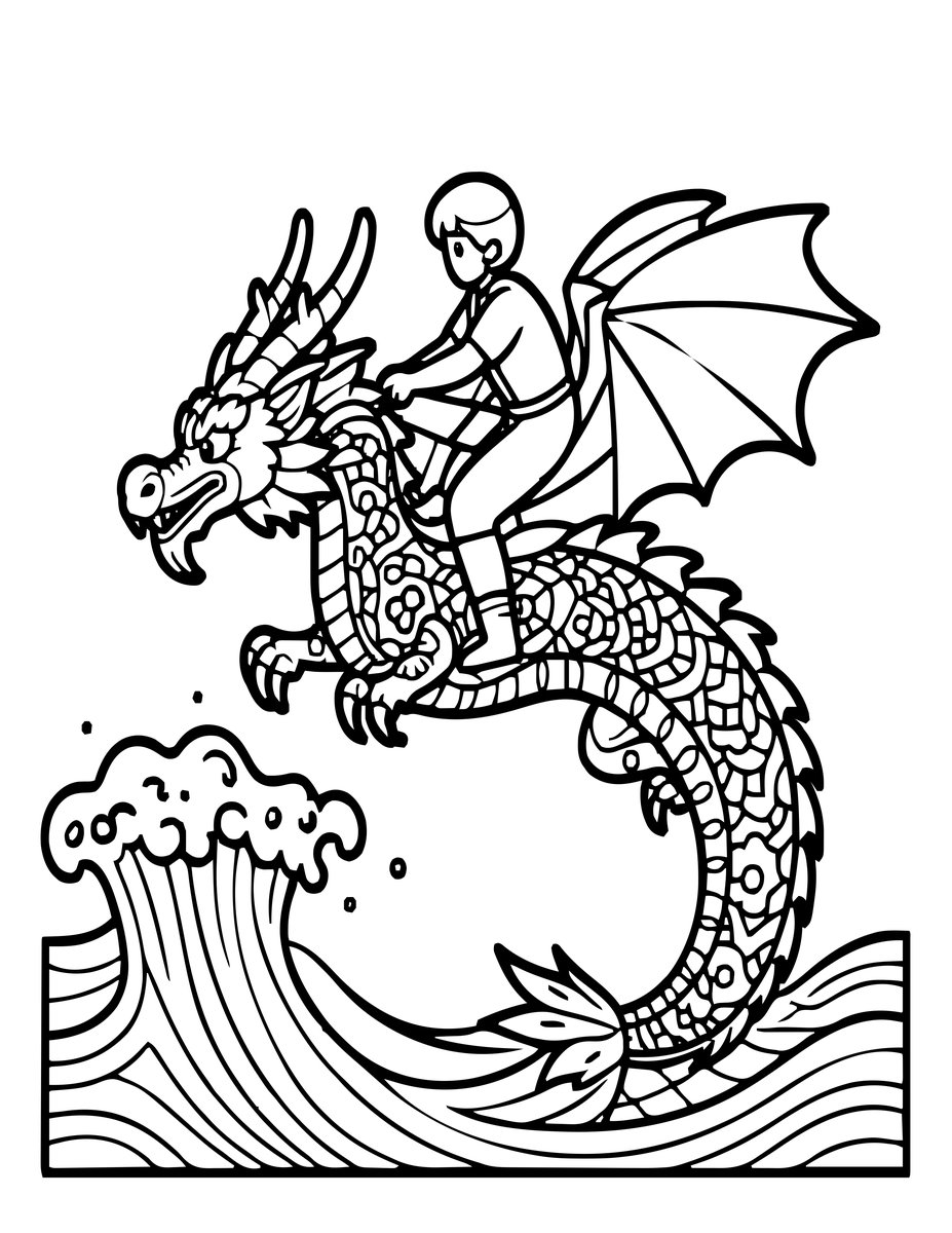 Sea Dragon Rider - free printable coloring page