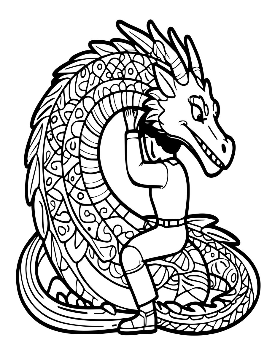 Dragon and Rider Bond - free printable coloring page