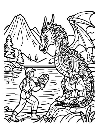 Dragon Feeding - Free printable coloring page