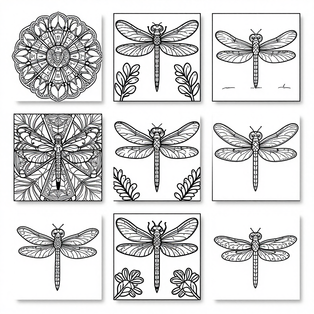 Dragonflies coloring pages collection - 30 free printable pages
