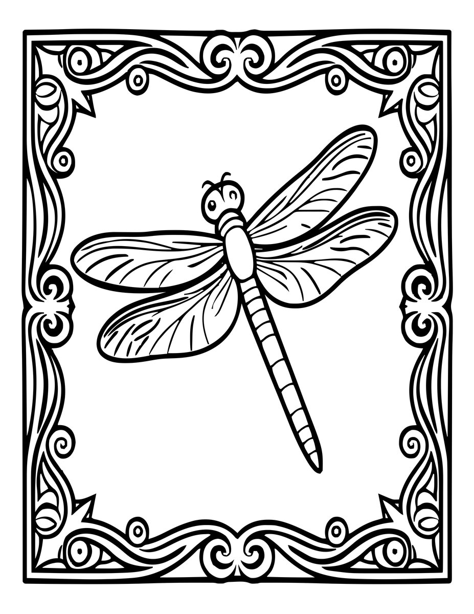 Art Nouveau Dragonfly - free printable coloring page