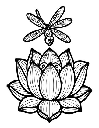 Dragonfly and Lotus - Free printable coloring page