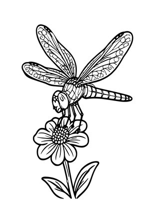 Dragonfly and Flower - Free printable coloring page