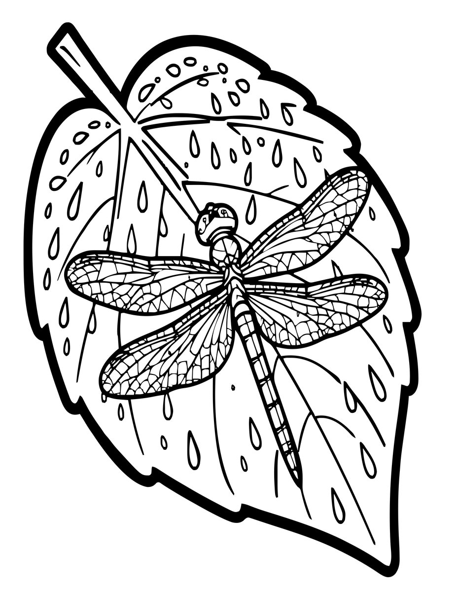Dragonfly in Rain - free printable coloring page