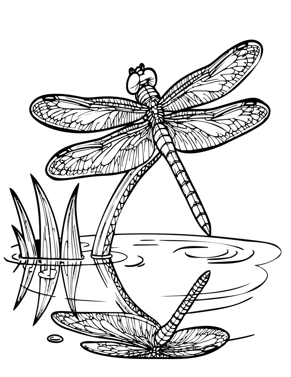 Dragonfly on Water - free printable coloring page