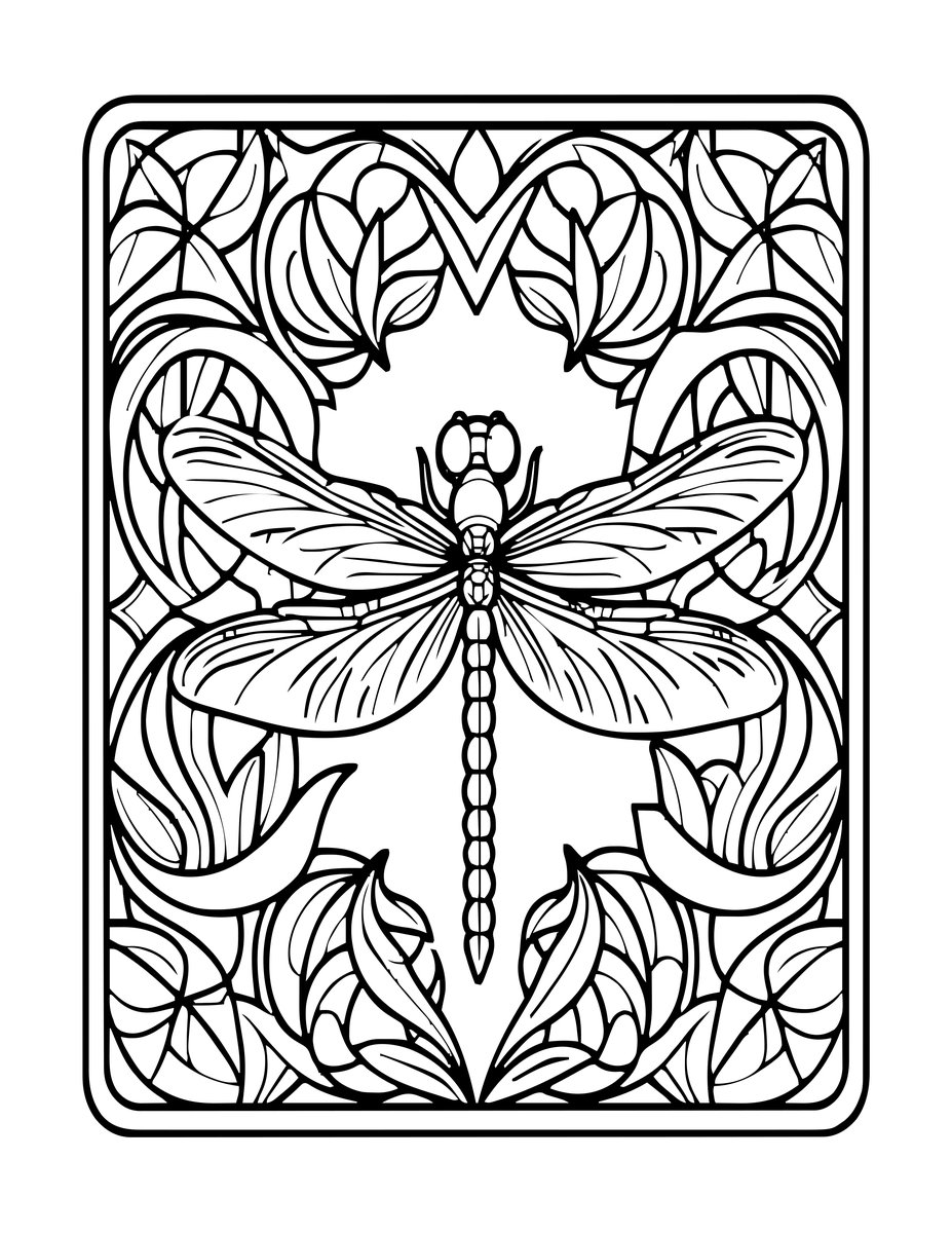Art Nouveau Dragonfly - free printable coloring page