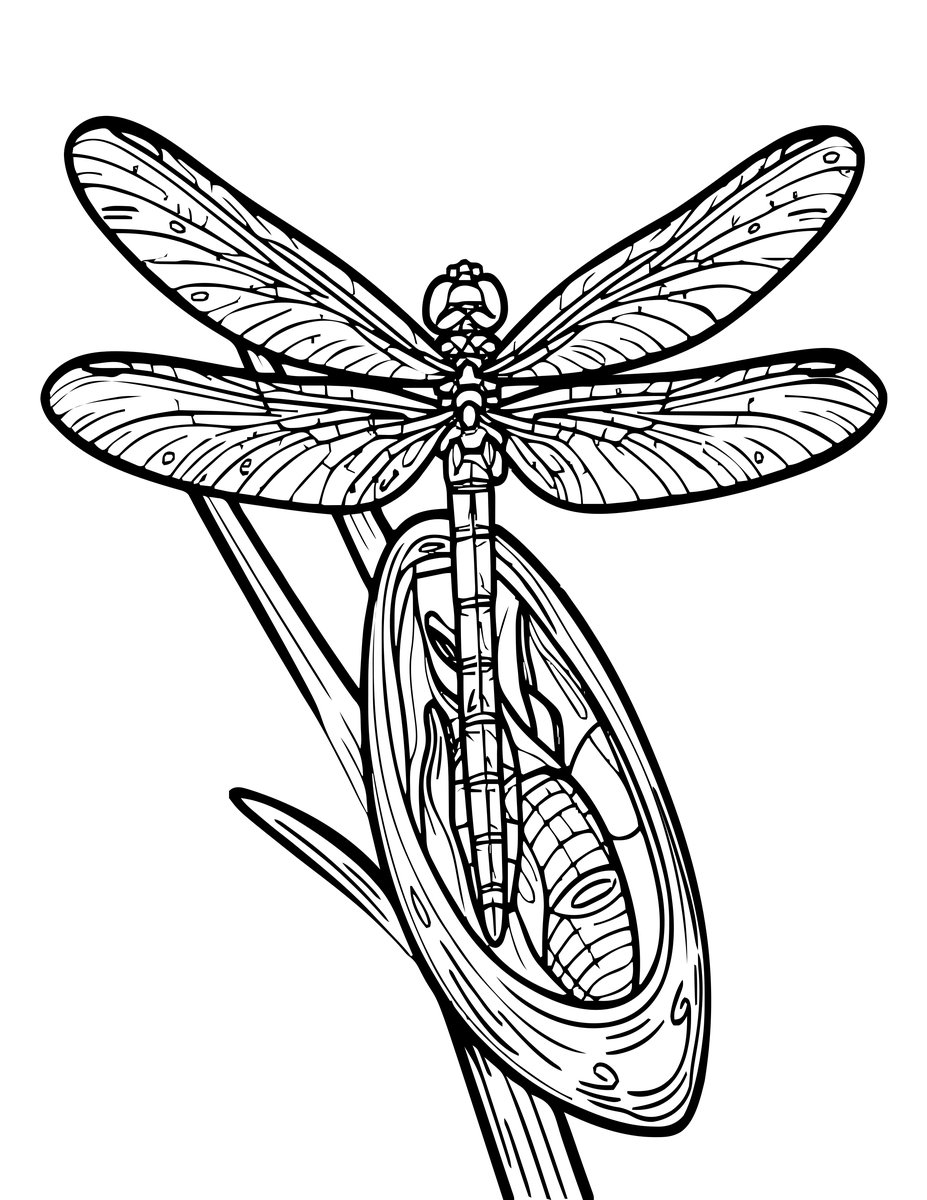 Dragonfly Emergence - free printable coloring page