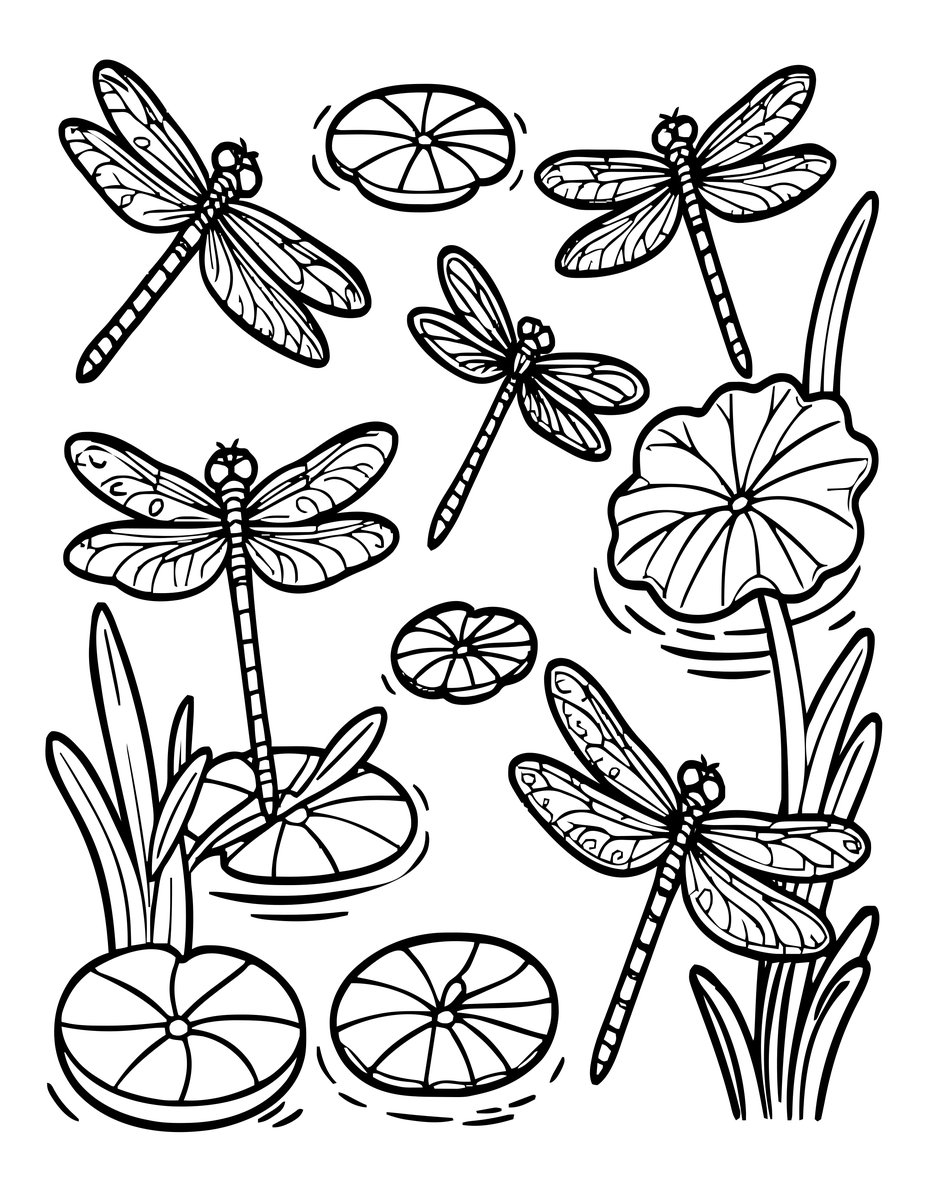 Dragonfly Garden Pattern - free printable coloring page