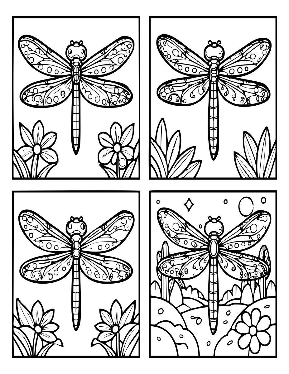 Dragonfly Seasons - free printable coloring page