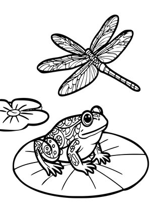 Dragonfly and Frog - Free printable coloring page