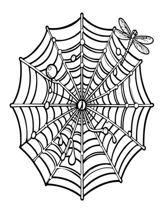Dragonfly and Spider Web - Free printable coloring page