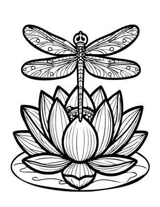 Dragonfly and Water Lily - Free printable coloring page