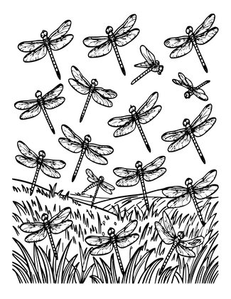 Swarm of Dragonflies - Free printable coloring page