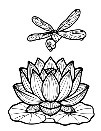 Dragonfly and Lotus - Free printable coloring page