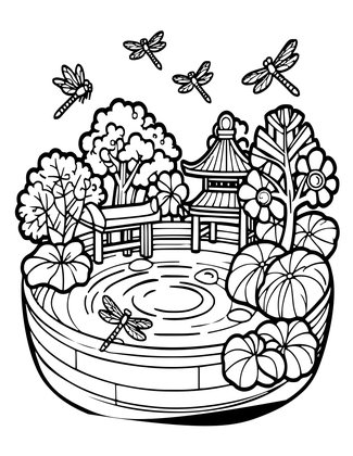 Dragonfly Garden Scene - Free printable coloring page