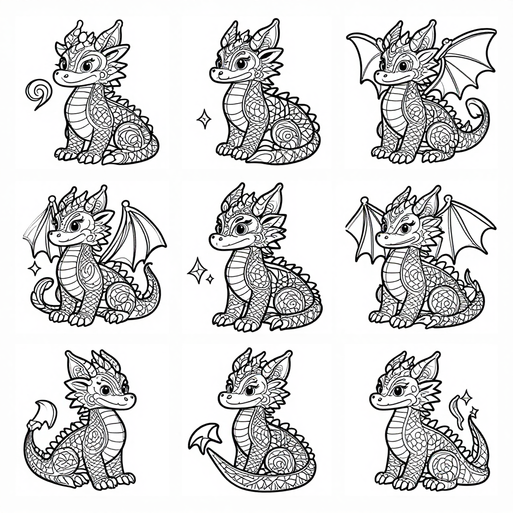 Dragons coloring pages collection - 30 free printable pages