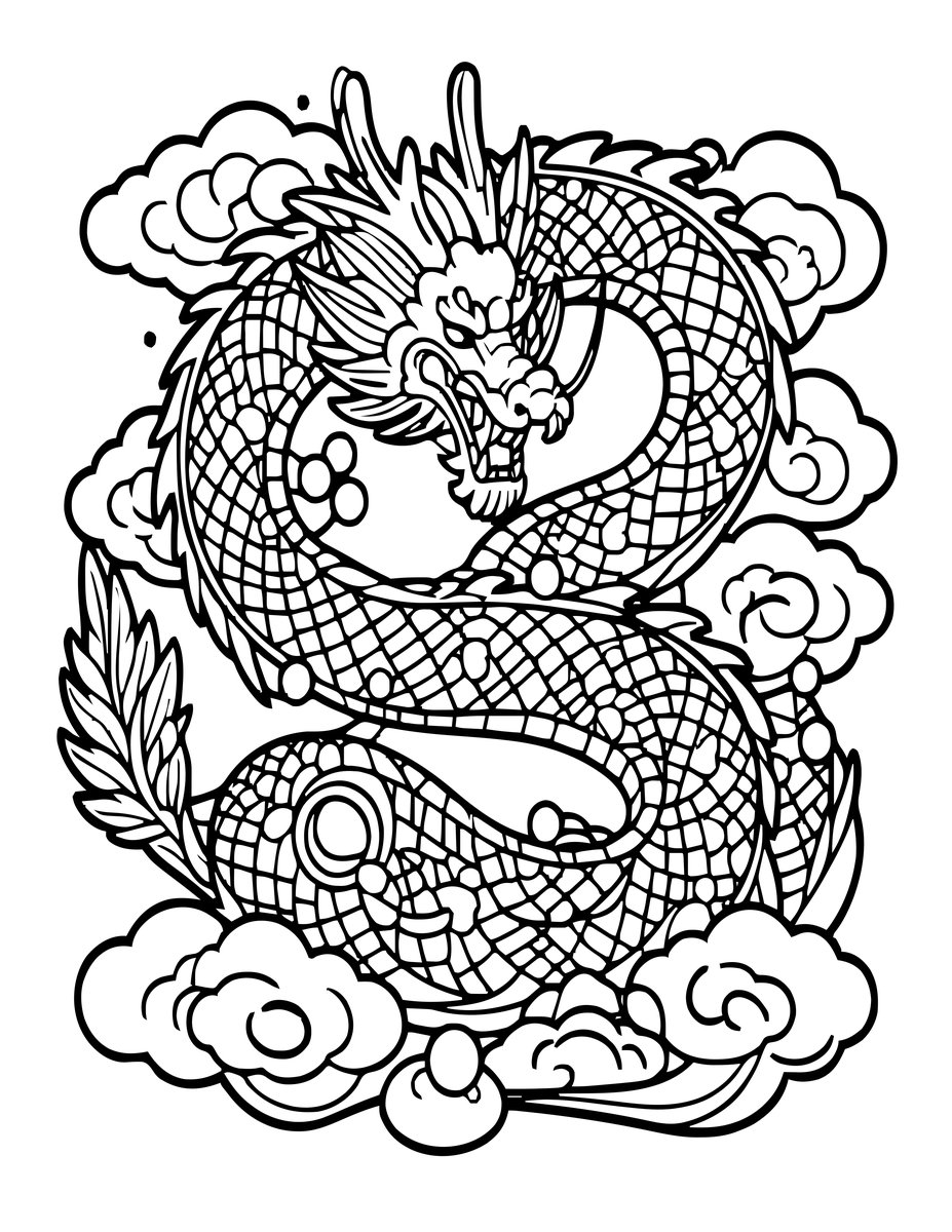 Japanese Ryu - free printable coloring page