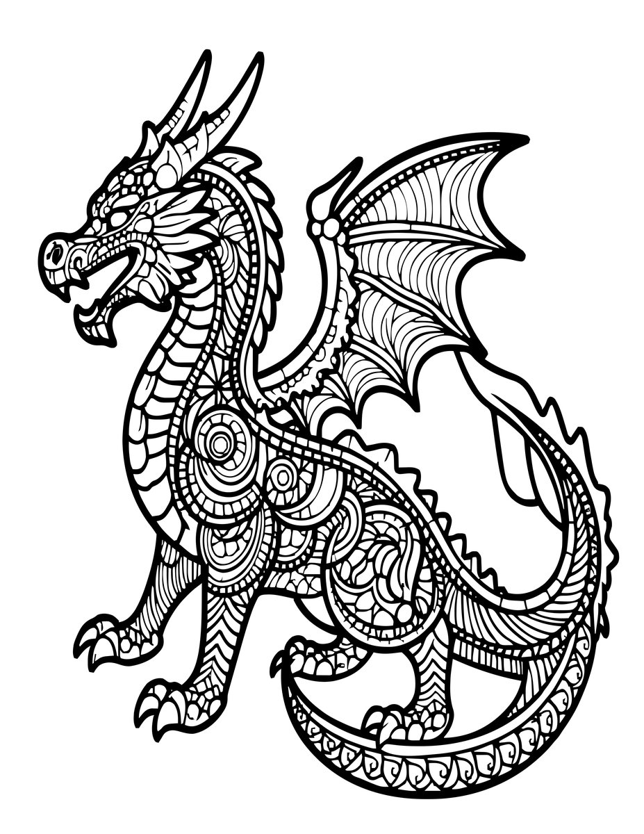 Dragon Zentangle - free printable coloring page