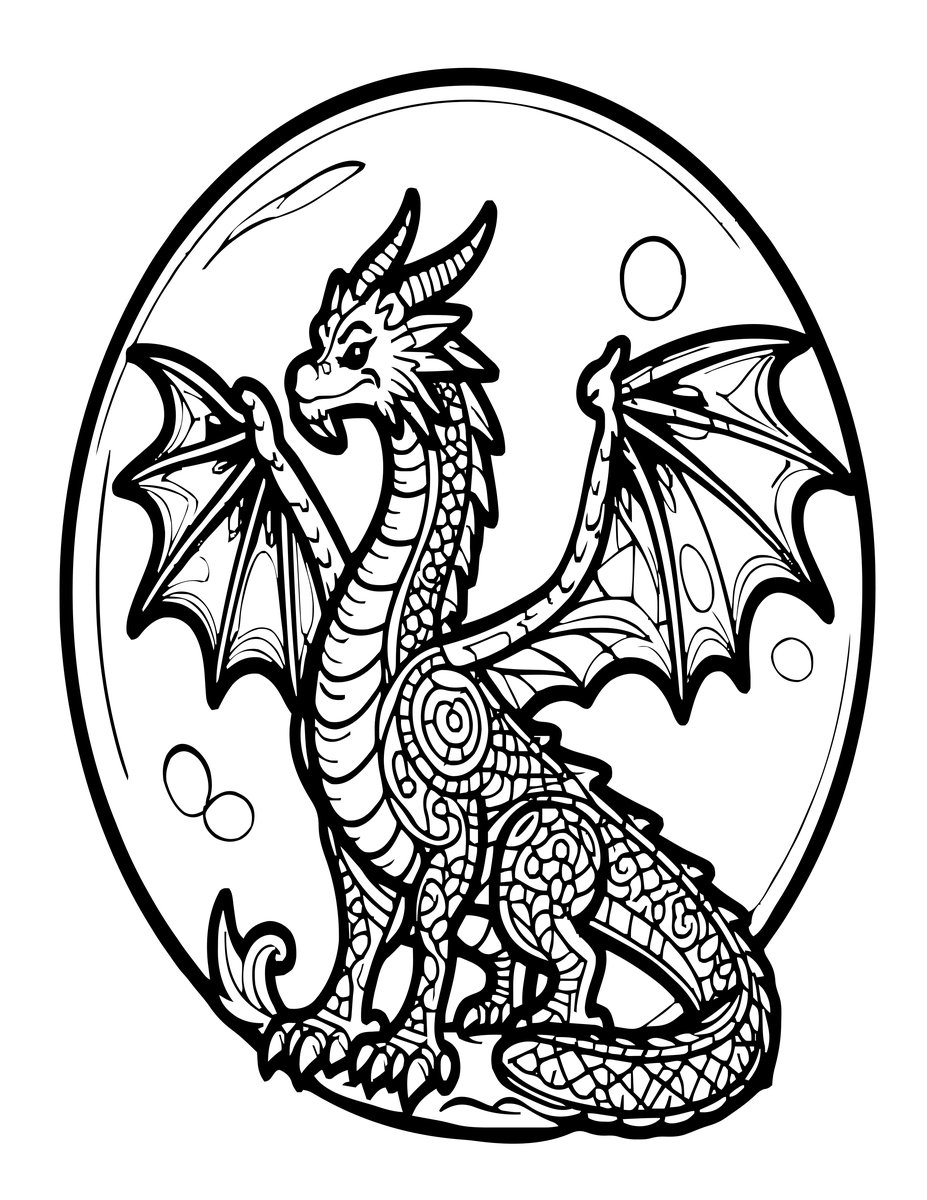Dragon and Moon - free printable coloring page