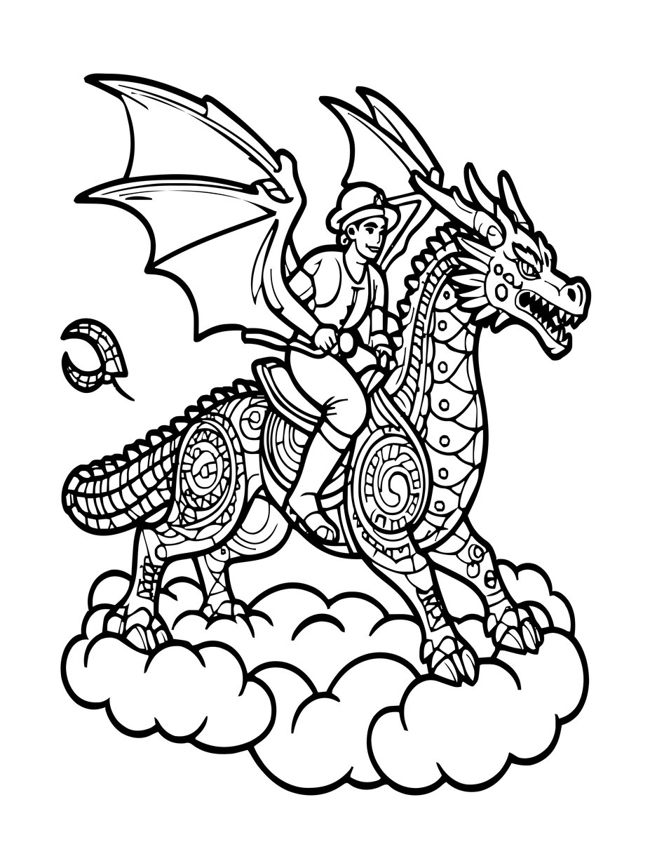 Dragon Rider - free printable coloring page