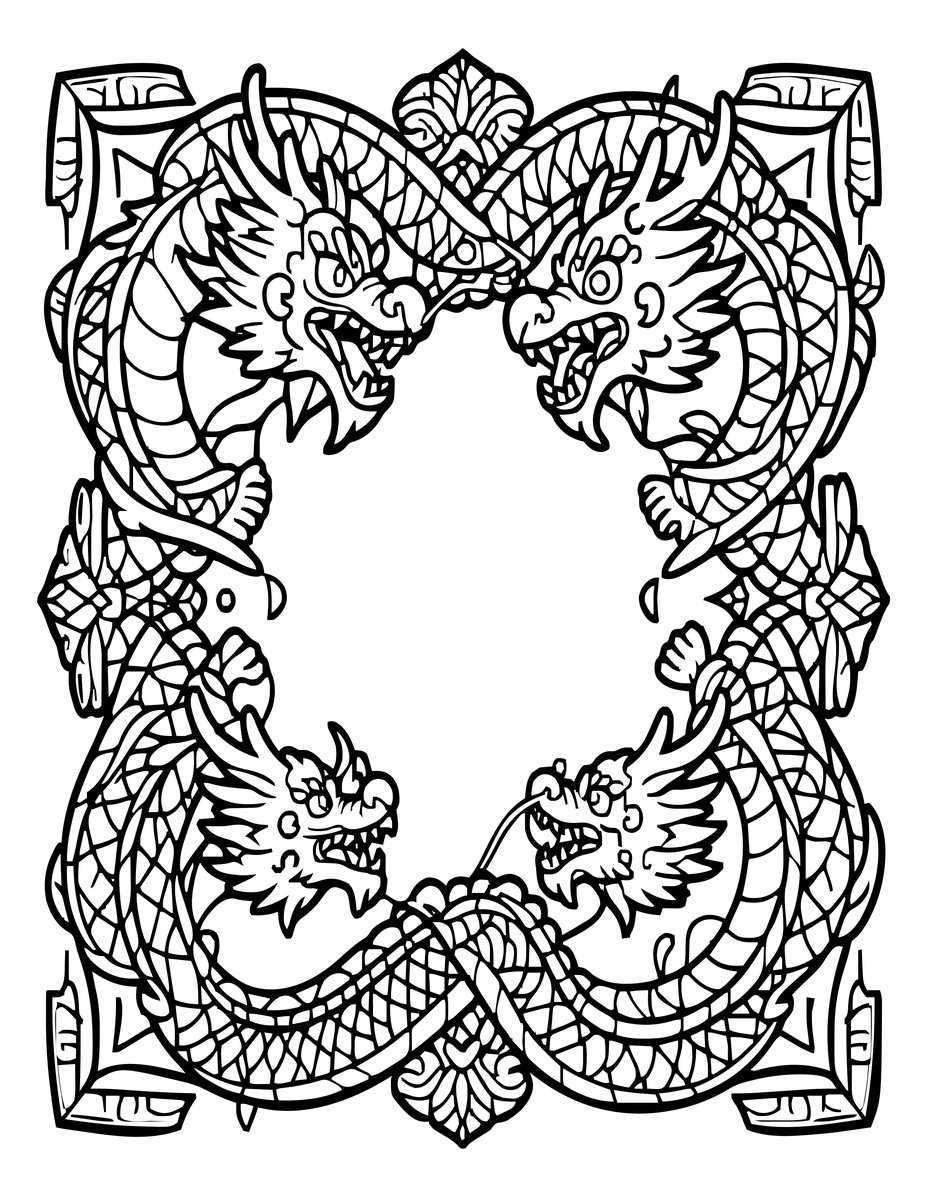 Dragon Border - free printable coloring page