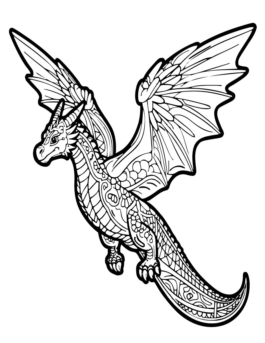 Dragon in Flight - free printable coloring page