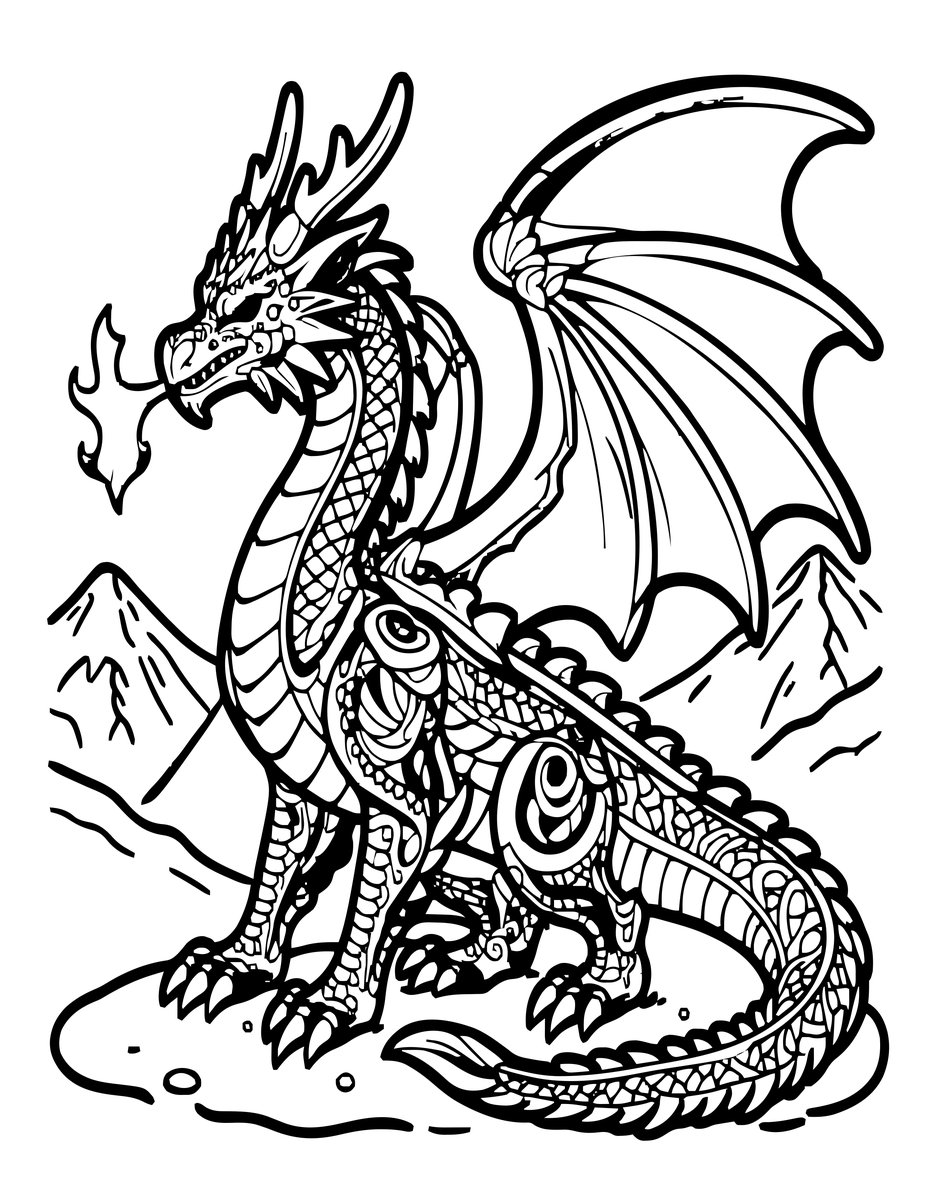 Ice Dragon - free printable coloring page