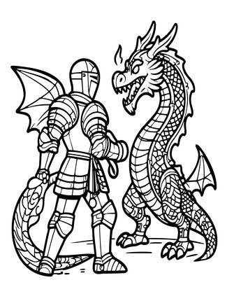 Dragon and Knight - Free printable coloring page