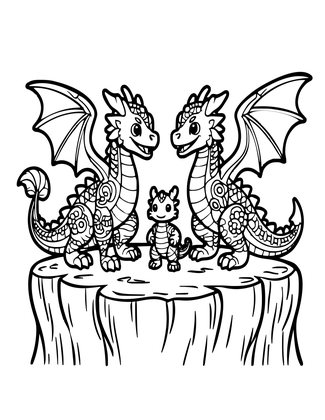 Dragon Family - Free printable coloring page