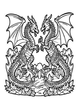 Dragon Fight - Free printable coloring page