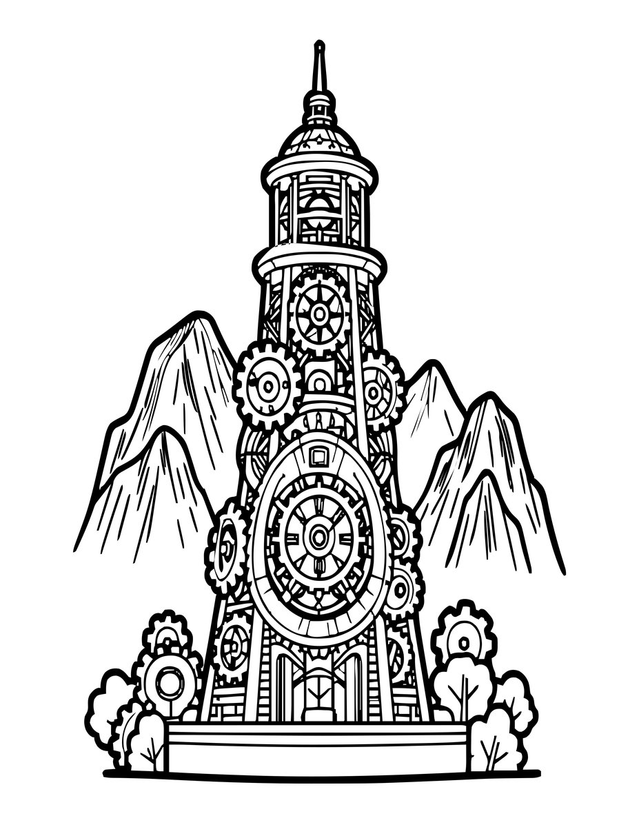 Clock Tower Dream - free printable coloring page
