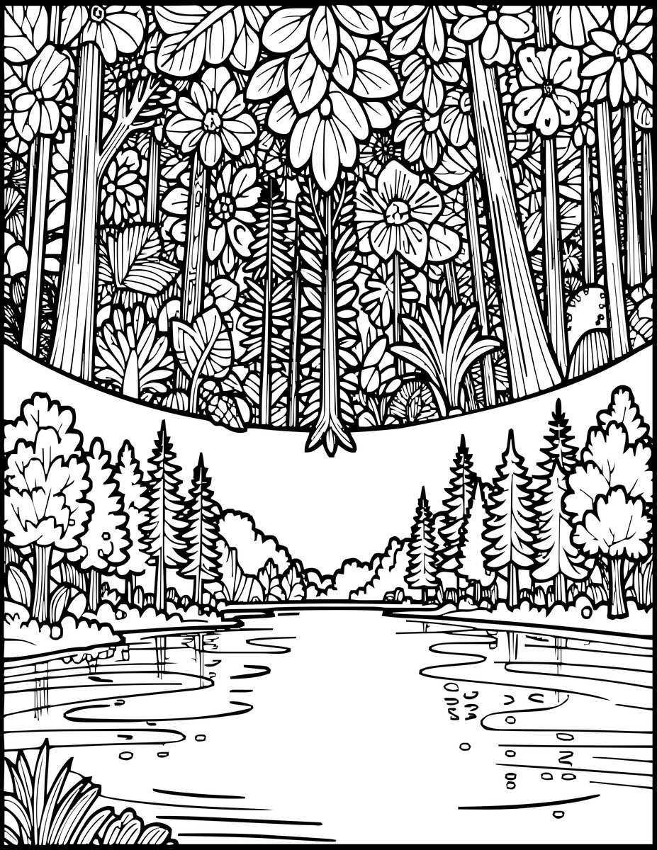 Upside-Down Forest - free printable coloring page