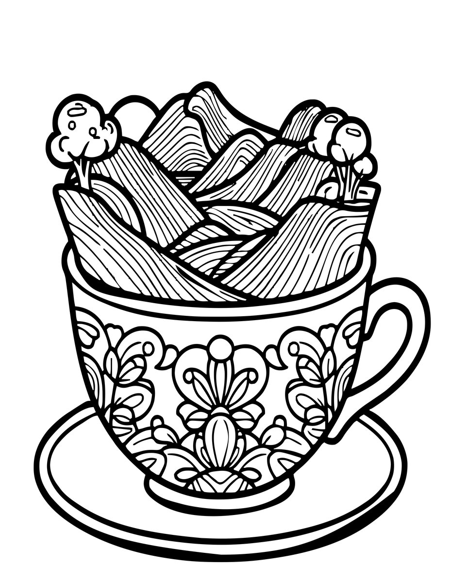 Teacup Valley - free printable coloring page