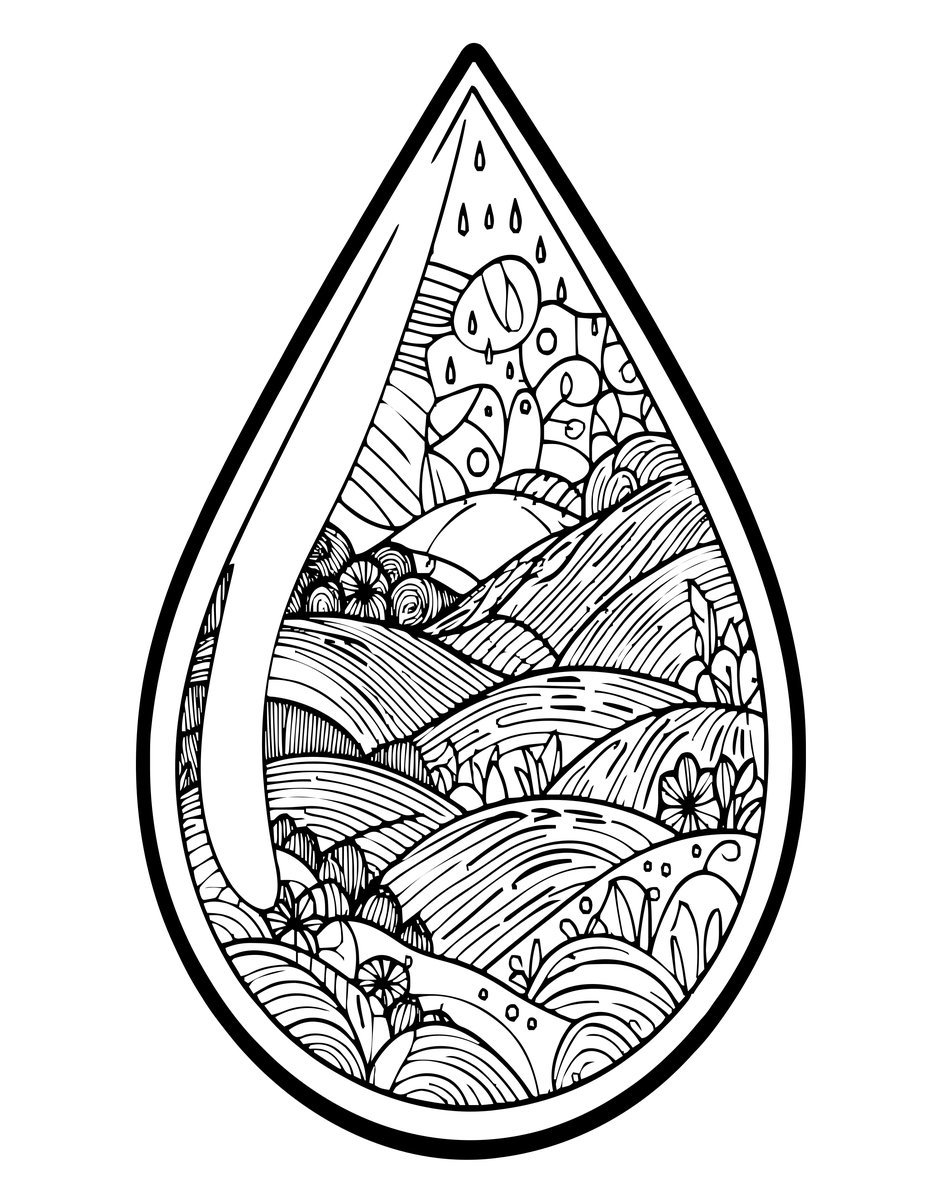 Raindrop World - free printable coloring page