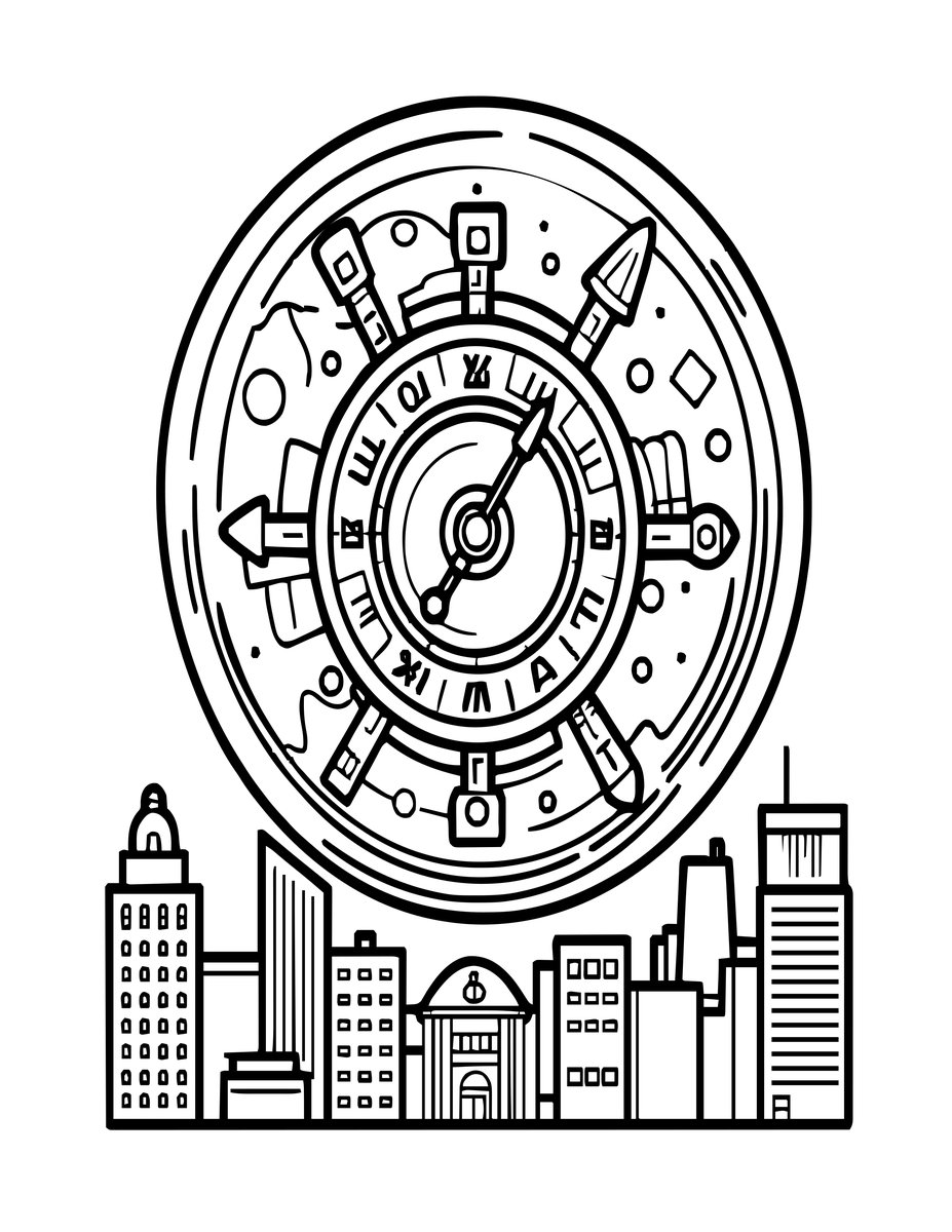 Clockwork Moon - free printable coloring page