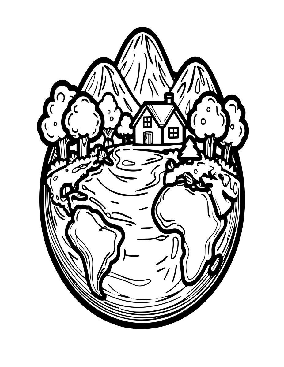 Tiny World Sphere - free printable coloring page