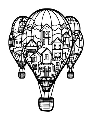 Balloon Village - Free printable coloring page