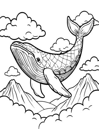 Whale in Sky - Free printable coloring page