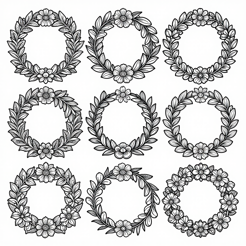 Dried Flower Wreaths coloring pages collection - 30 free printable pages