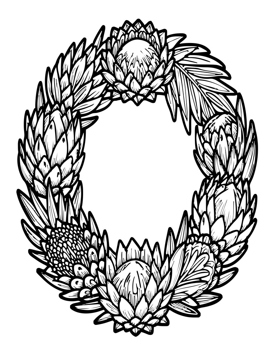 Protea Wreath - free printable coloring page