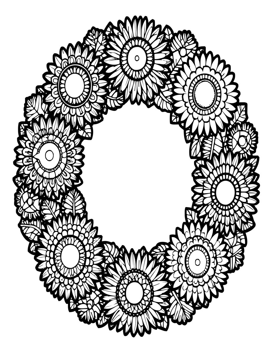 Strawflower Wreath - free printable coloring page