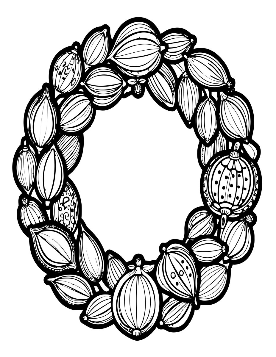 Seed Pod Wreath - free printable coloring page