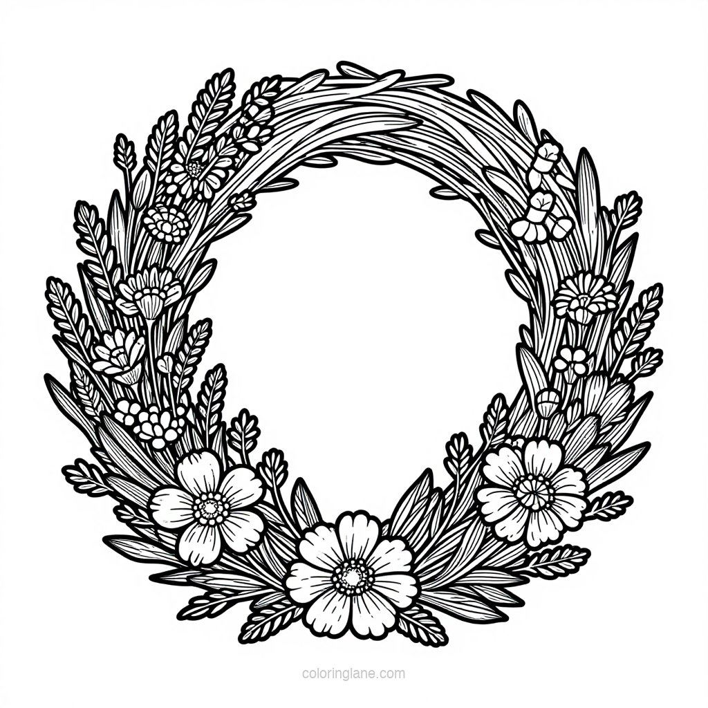 Wildflower Wreath - free printable coloring page
